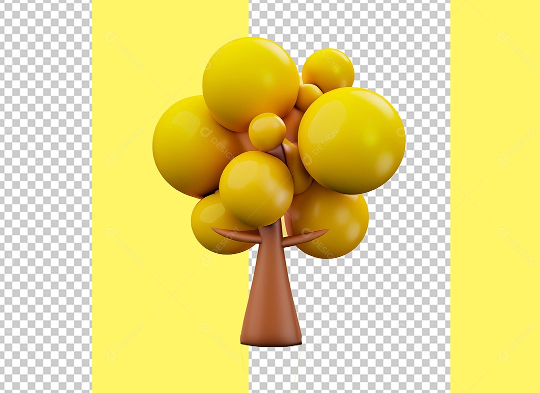 Elemento 3D Árvore com Flores Amarela para Composição PSD