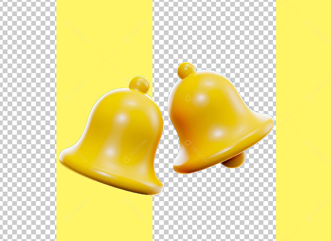 Elemento 3D Sinos de Notificação Amarelo para Composição PSD