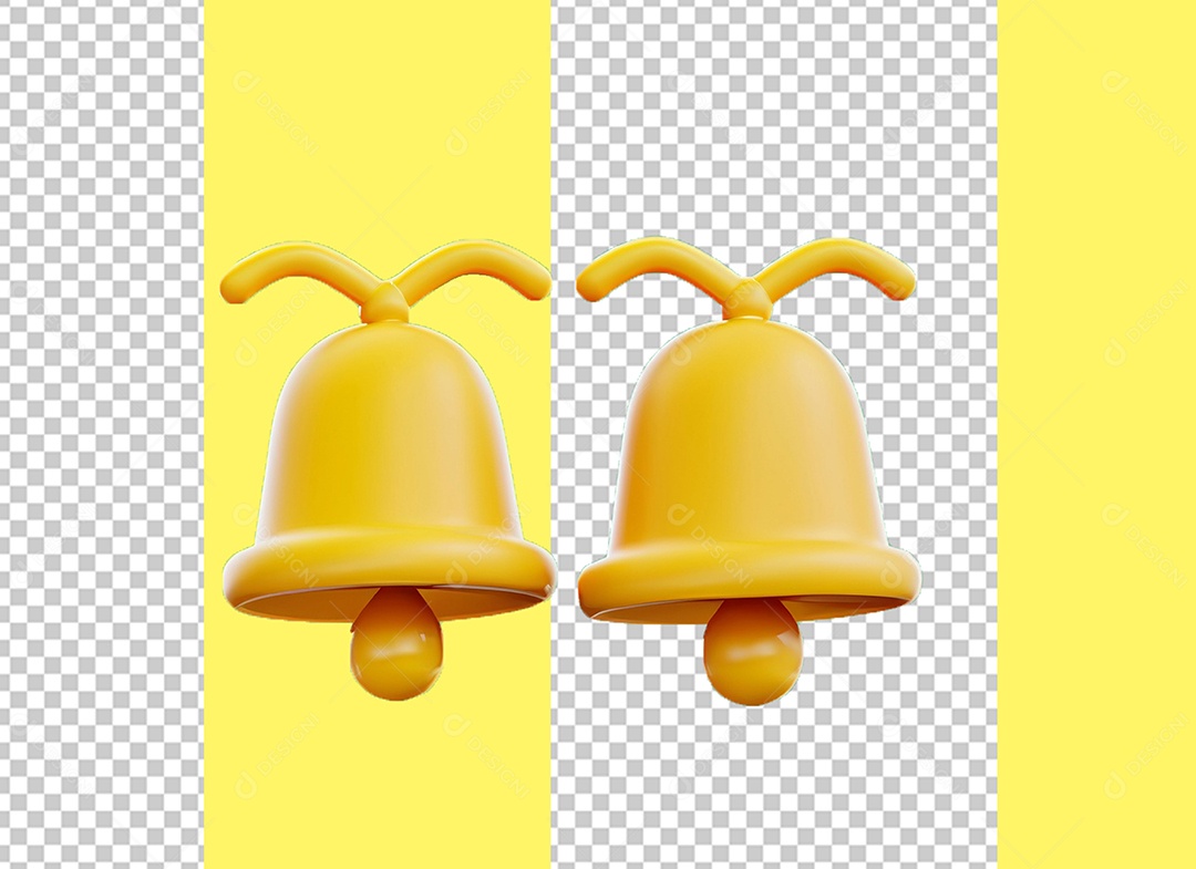 Sinos de Notificações Amarelo Elemento 3D para Composição PSD