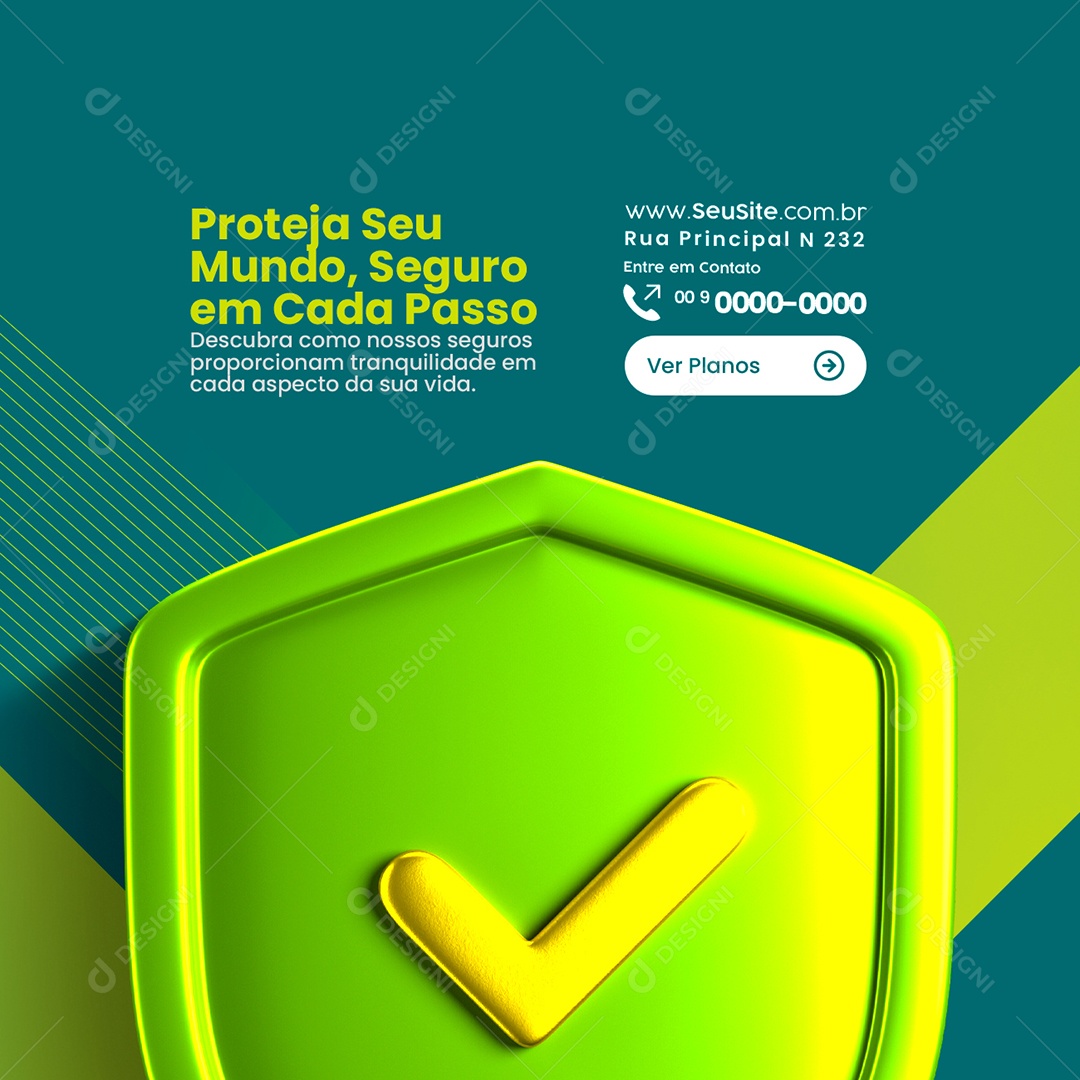 Seguradora Proteja seu Mundo Seguro em Cada Passo Ver Planos Social Media PSD Editável