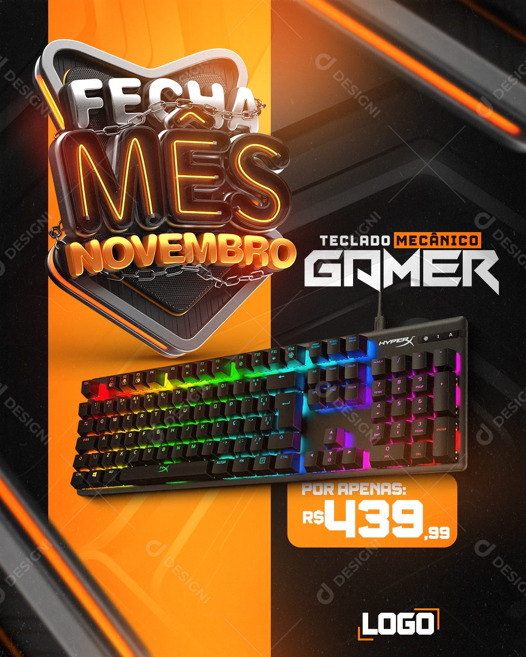 Teclado Mecânico Gamer Social Media PSD Editável