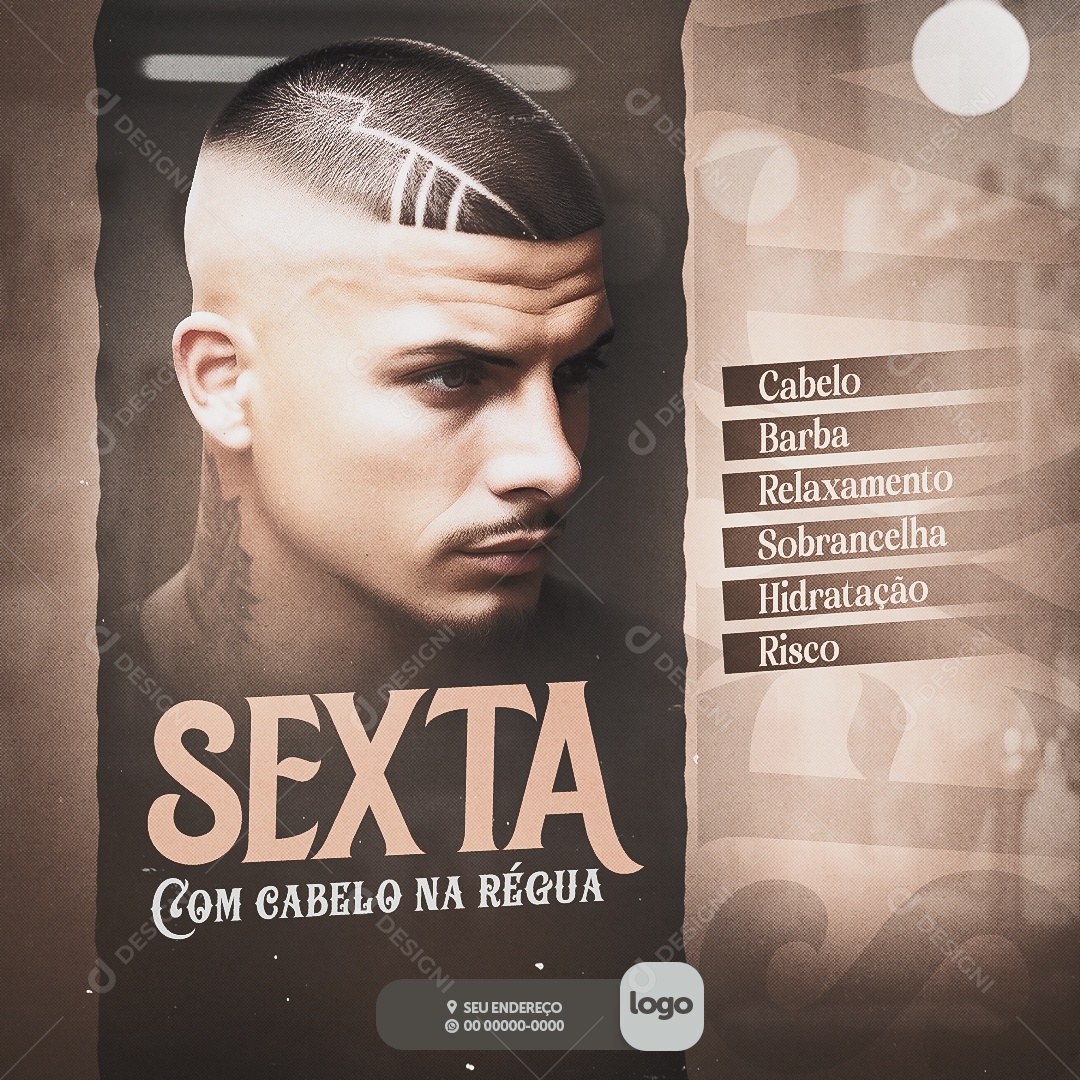 Barbearia Sexta com Cabelo na Régua Social Media PSD Editável