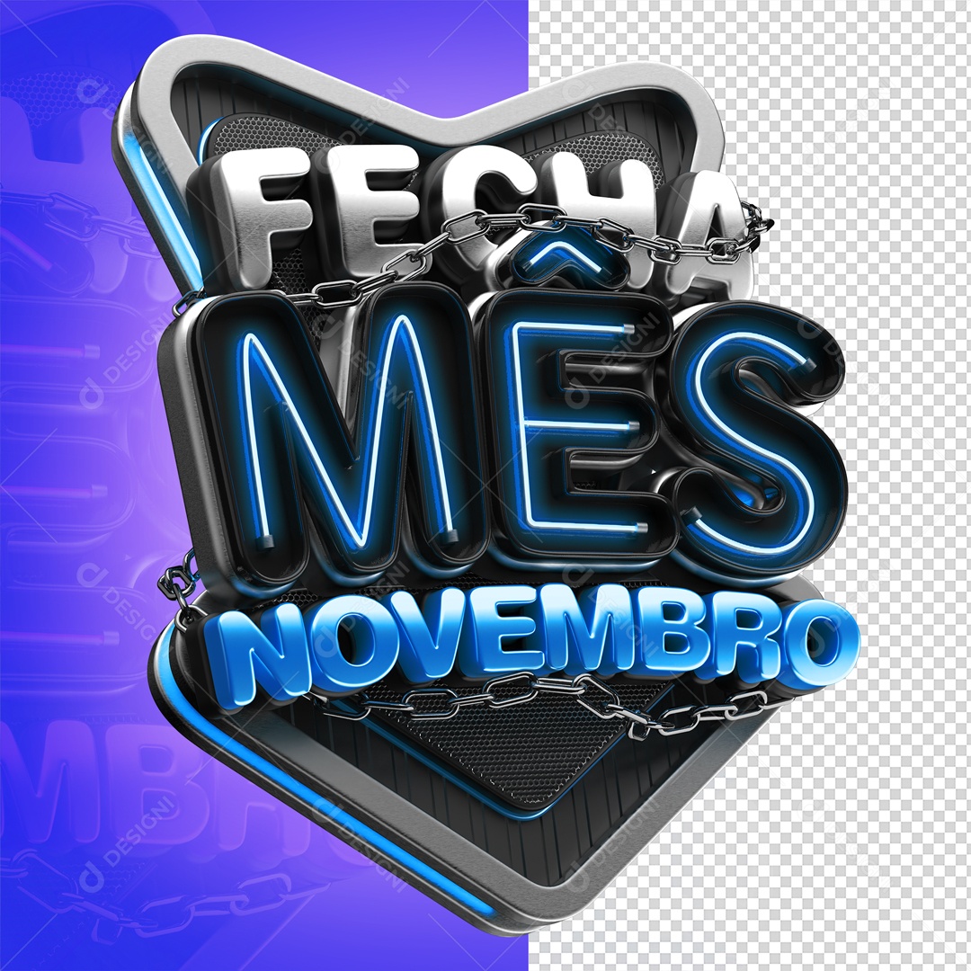 Fecha Mês Novembro Selo 3D Branco Azul para Composição PSD