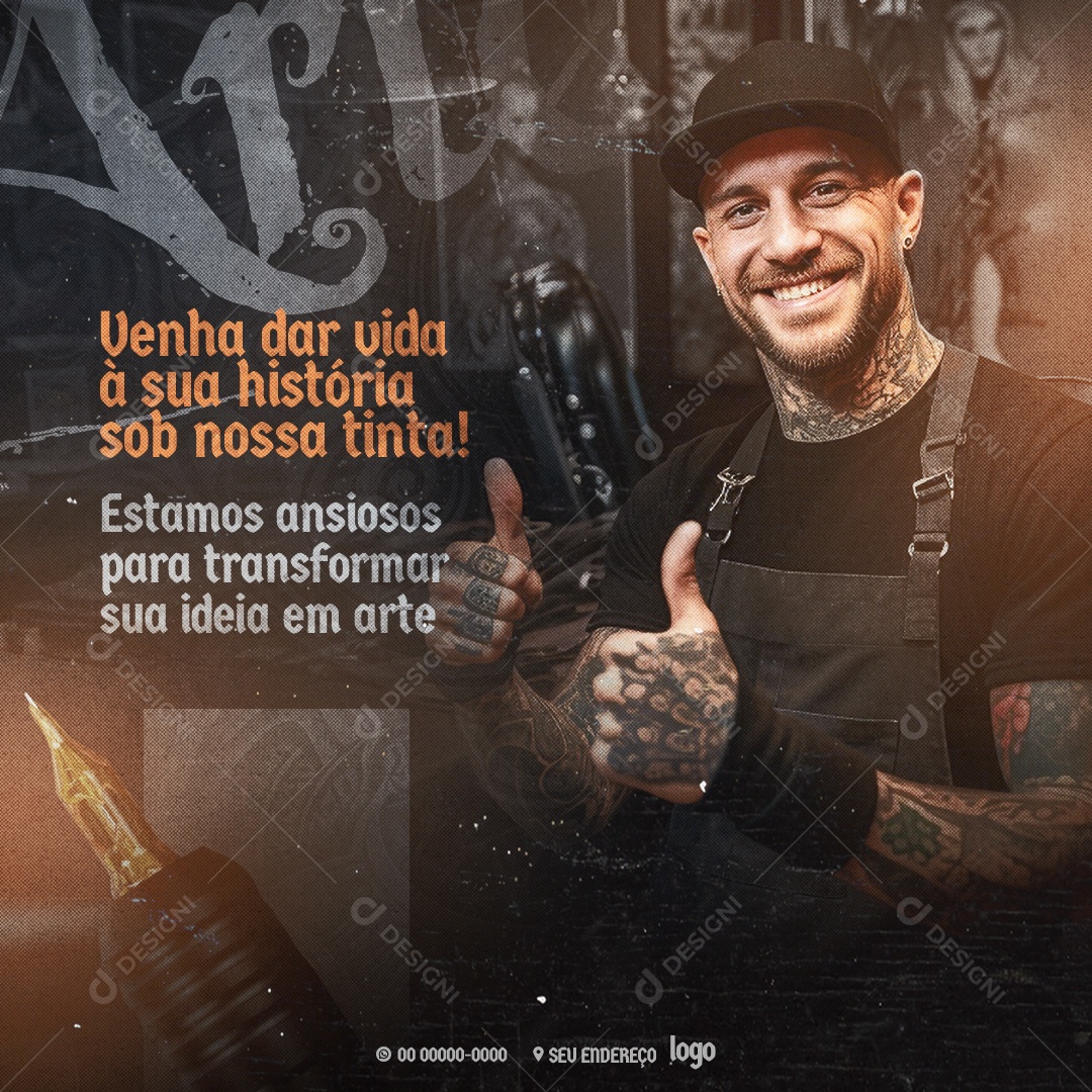 Tatuagem Venha dar Vida a sua História Sob nossa Tinta Social Media PSD Editável