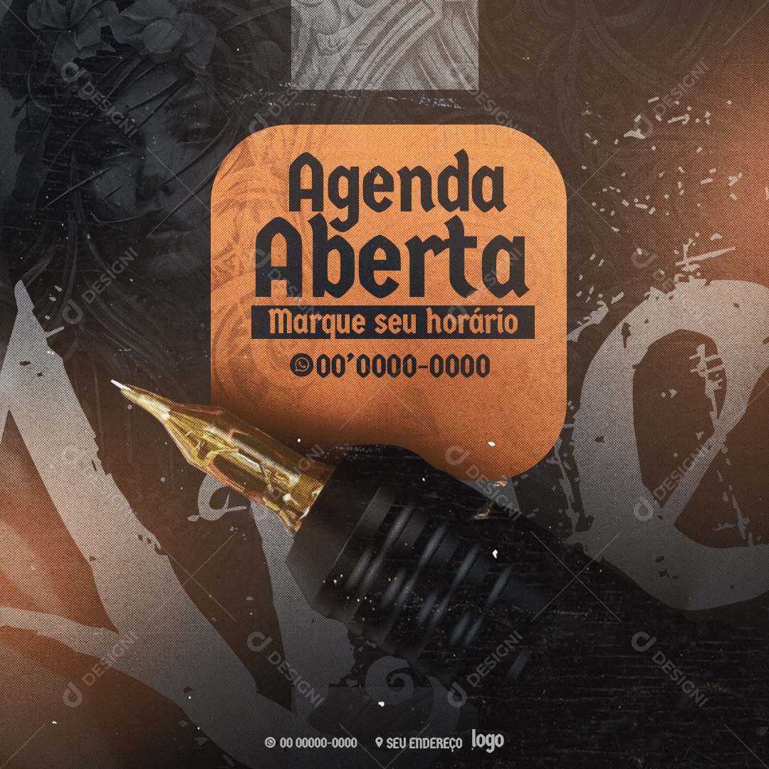 Tatuagem Agenda Aberta Marque seu Horário Social Media PSD Editável