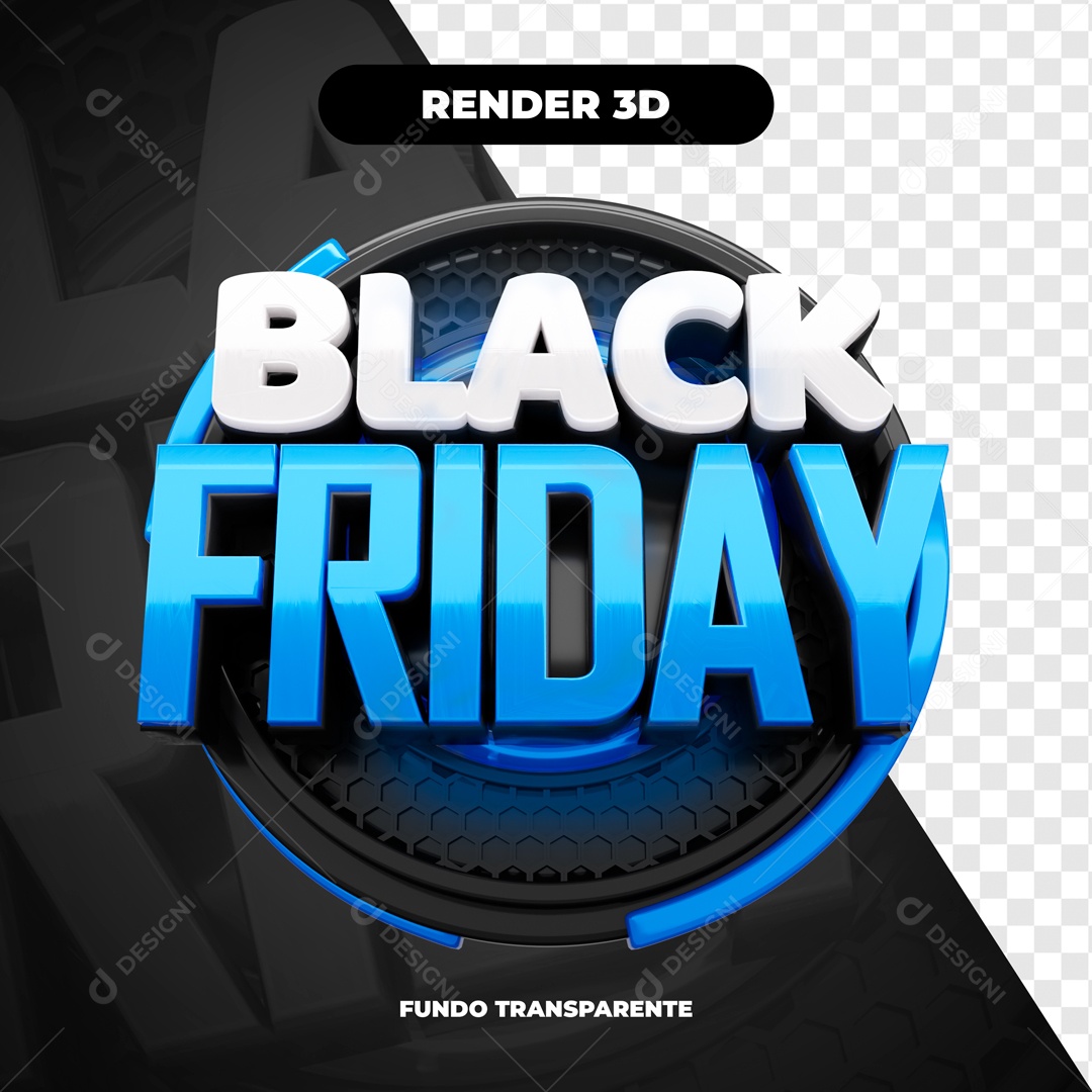 Selo 3D Black Friday Azul Para Composição PSD
