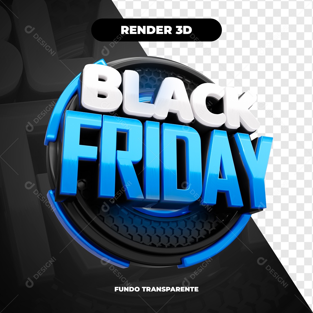 Selo 3D Black Friday Azul Para Composição PSD