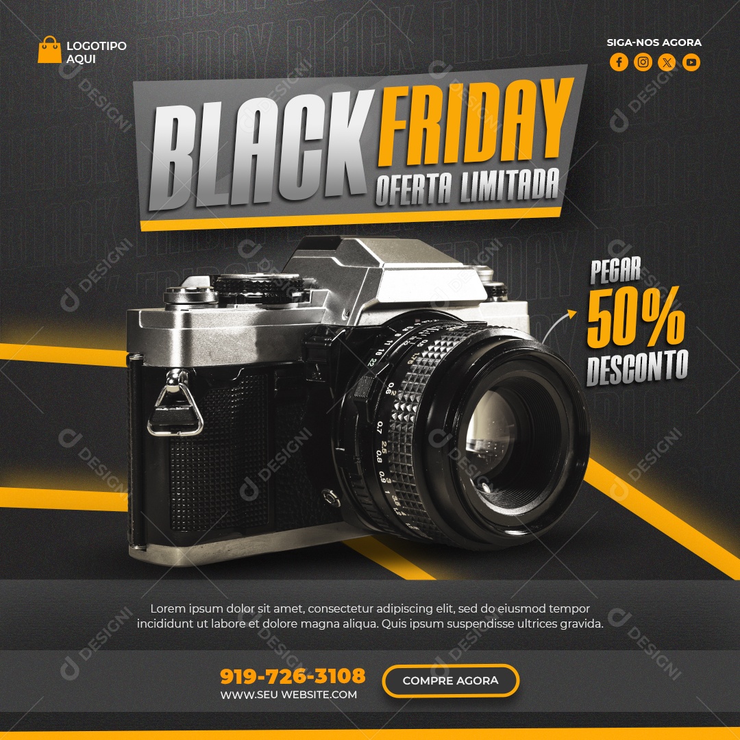 Social Media Black Friday Oferta Limitada Câmera PSD Editável
