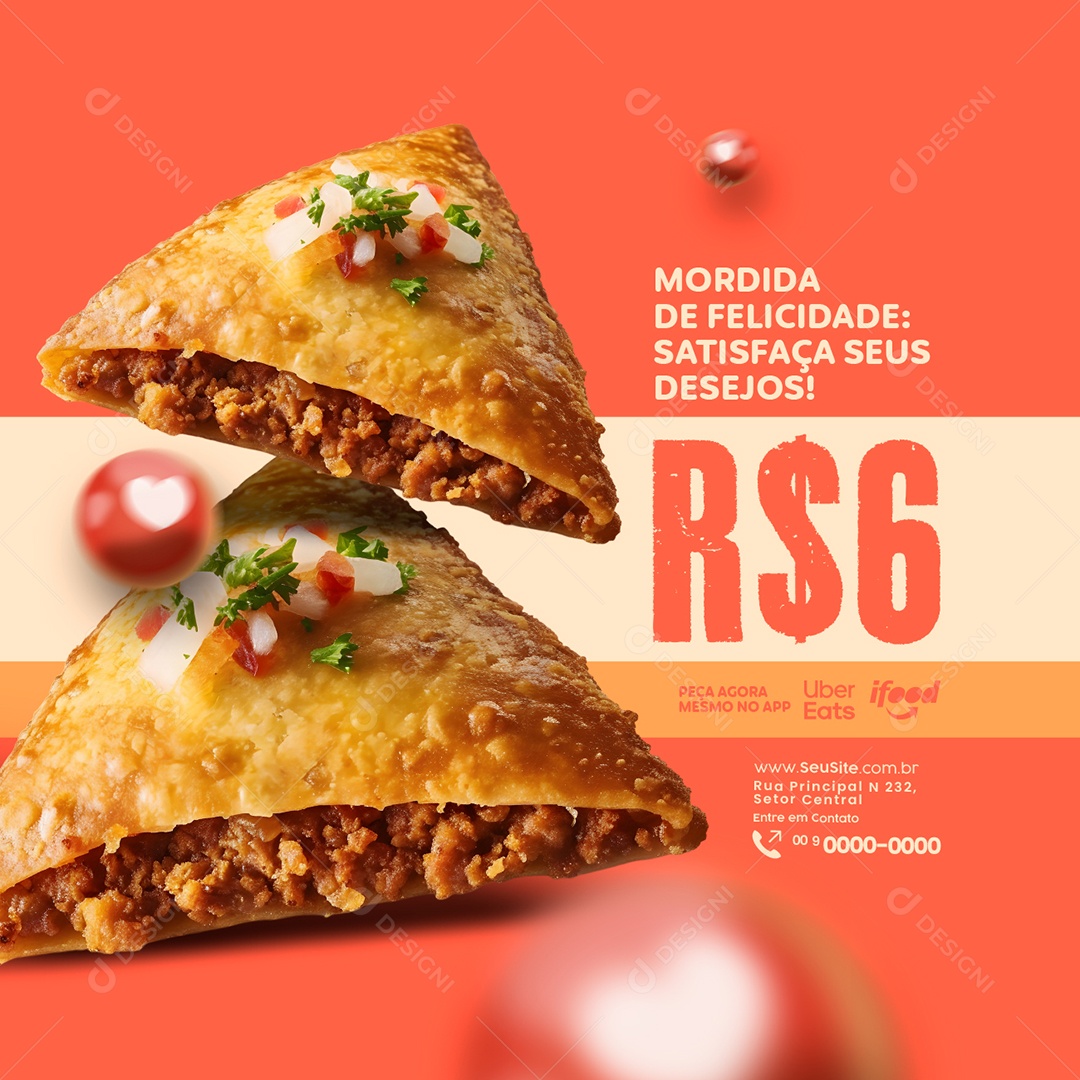 Salgateria Mordida de Felicidade Satisfaça seus Desejos Peça Agora Mesmo no App Social Media PSD Editável