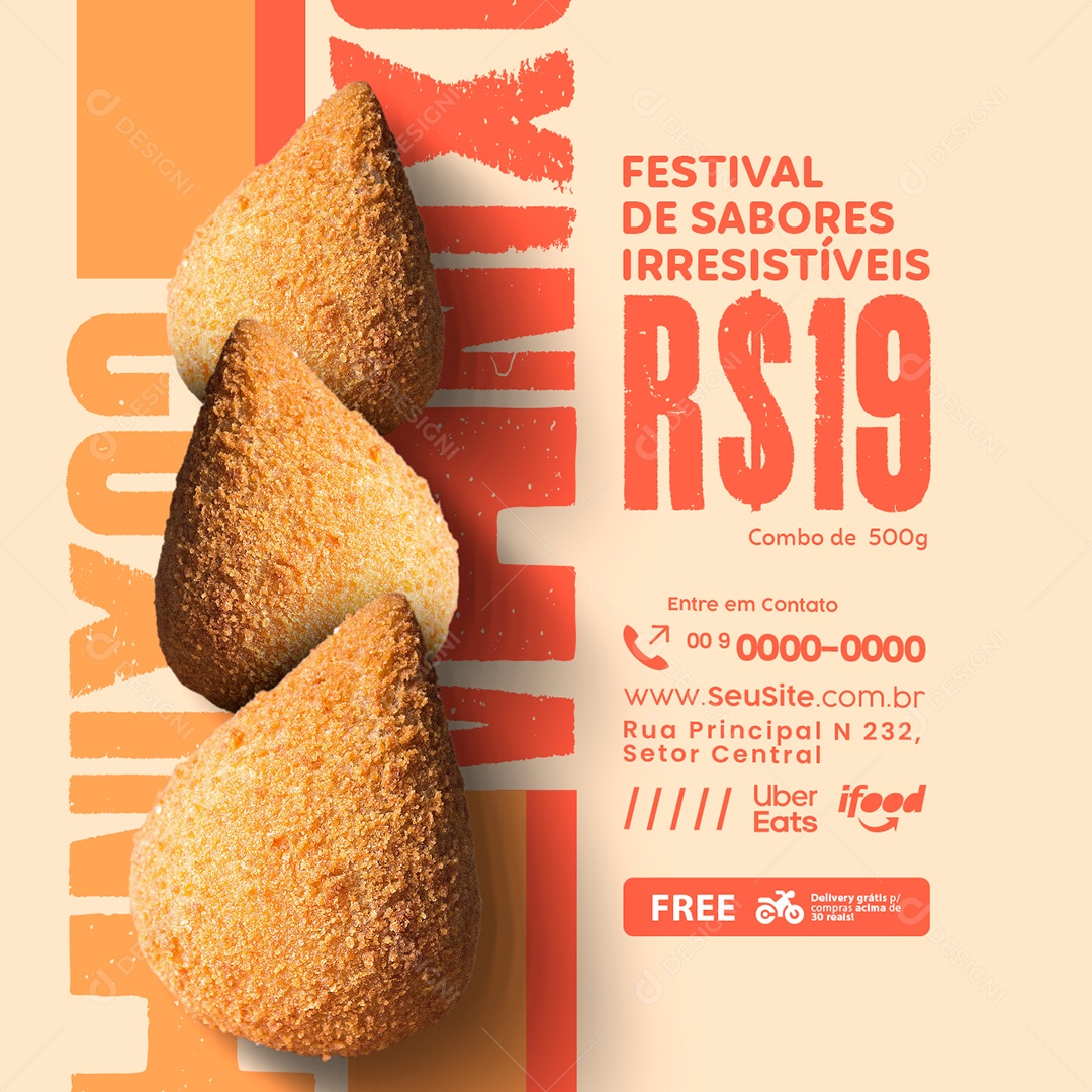 Salgateria Festival de Sabores Irresistíveis Combo de 500g Coxinha Social Media PSD Editável