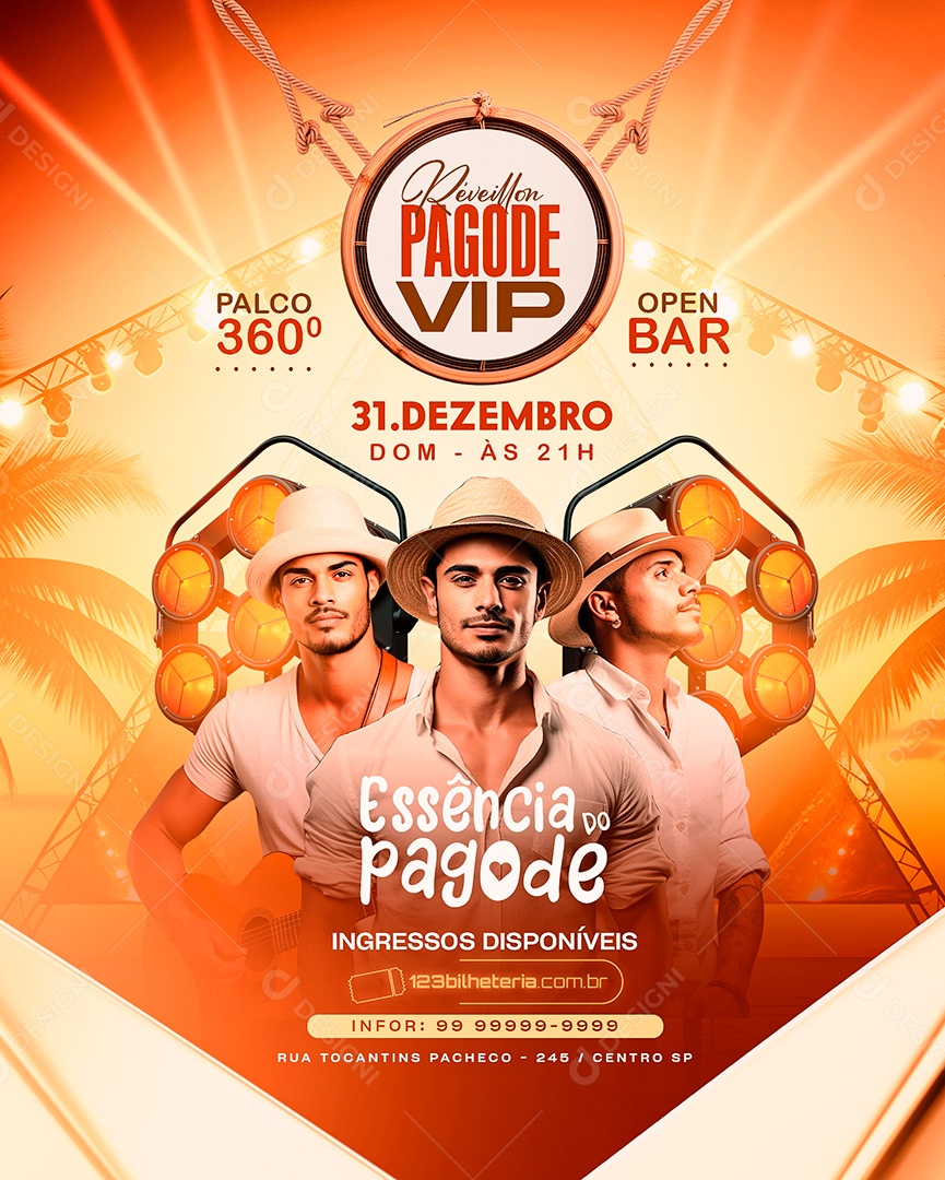 Flyer Réveillon Pagode Vip Essência Do Pagode Social Media PSD Editável