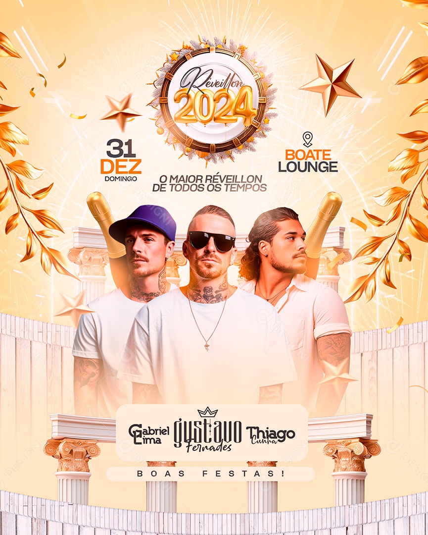 Flyer Réveillon 2024 Gabriel Lima Gustavo Fernades Thiago Cunha o Maior Réveillon de Todos os Tempos Social Media PSD Editável