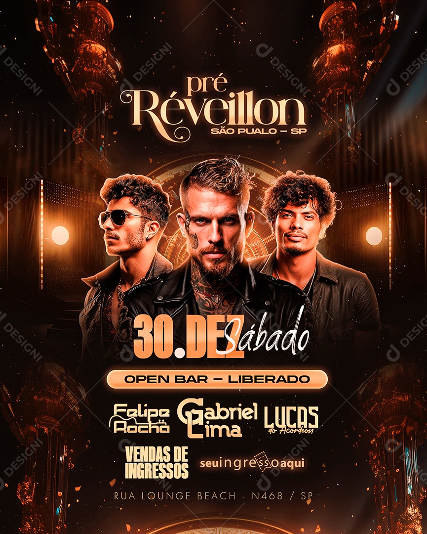 Flyer Pré Réveillon Felipe Rocha Gabriel Lima Lucas do Acordeon Social Media PSD Editável