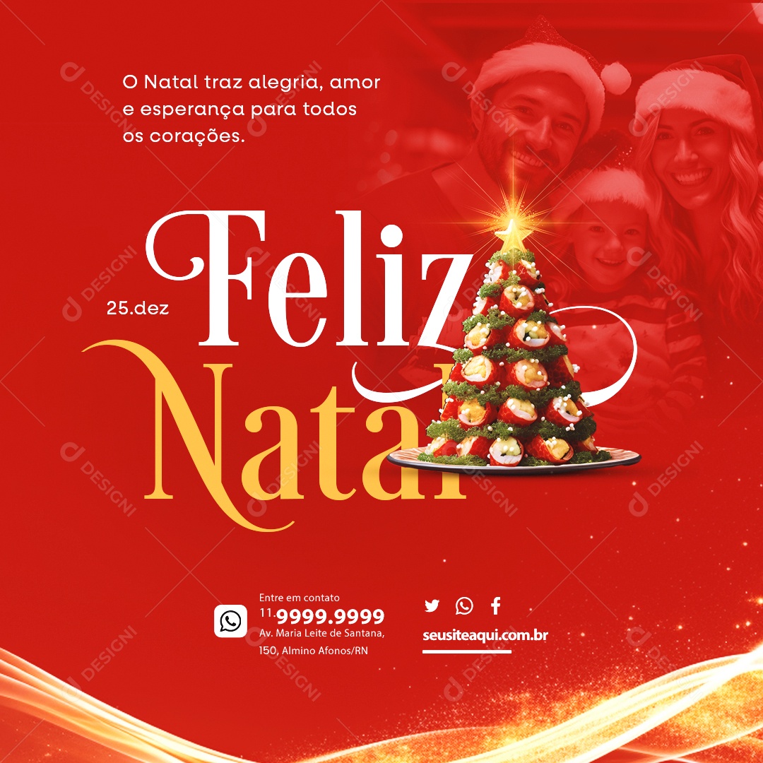 Feliz Natal Comida Japonesa Sushi O Natal Traz Alegria Amor e Esperança Social Media PSD Editável