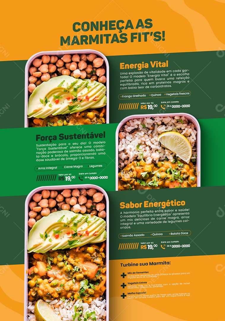 Restaurante Marmitaria Conheça as Marmitas Fits Social Media PSD Editável