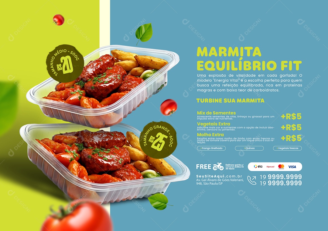 Banner Restaurante Marmita Equilíbrio Fit Marmitaria Social Media PSD Editável