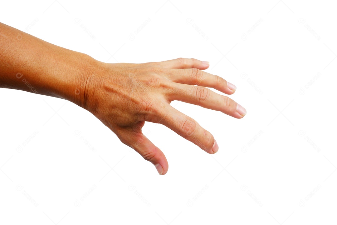 Mãos de homem fazendo gestos em um fundo branco