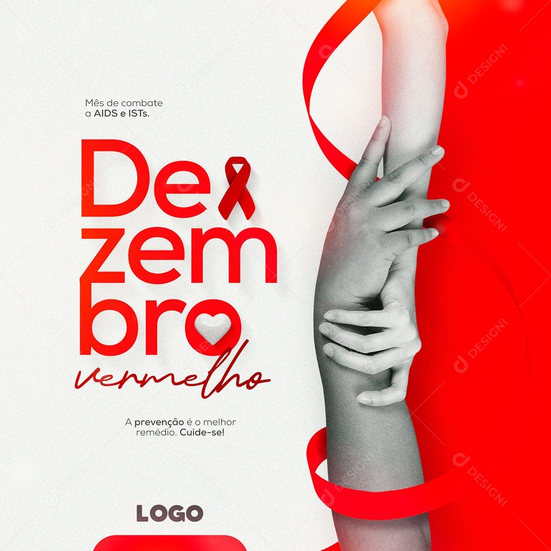 Dezembro Vermelho Mês de Combate AIDS e ISTs a Prevenção é o Melhor Remédio Social Media PSD Editável