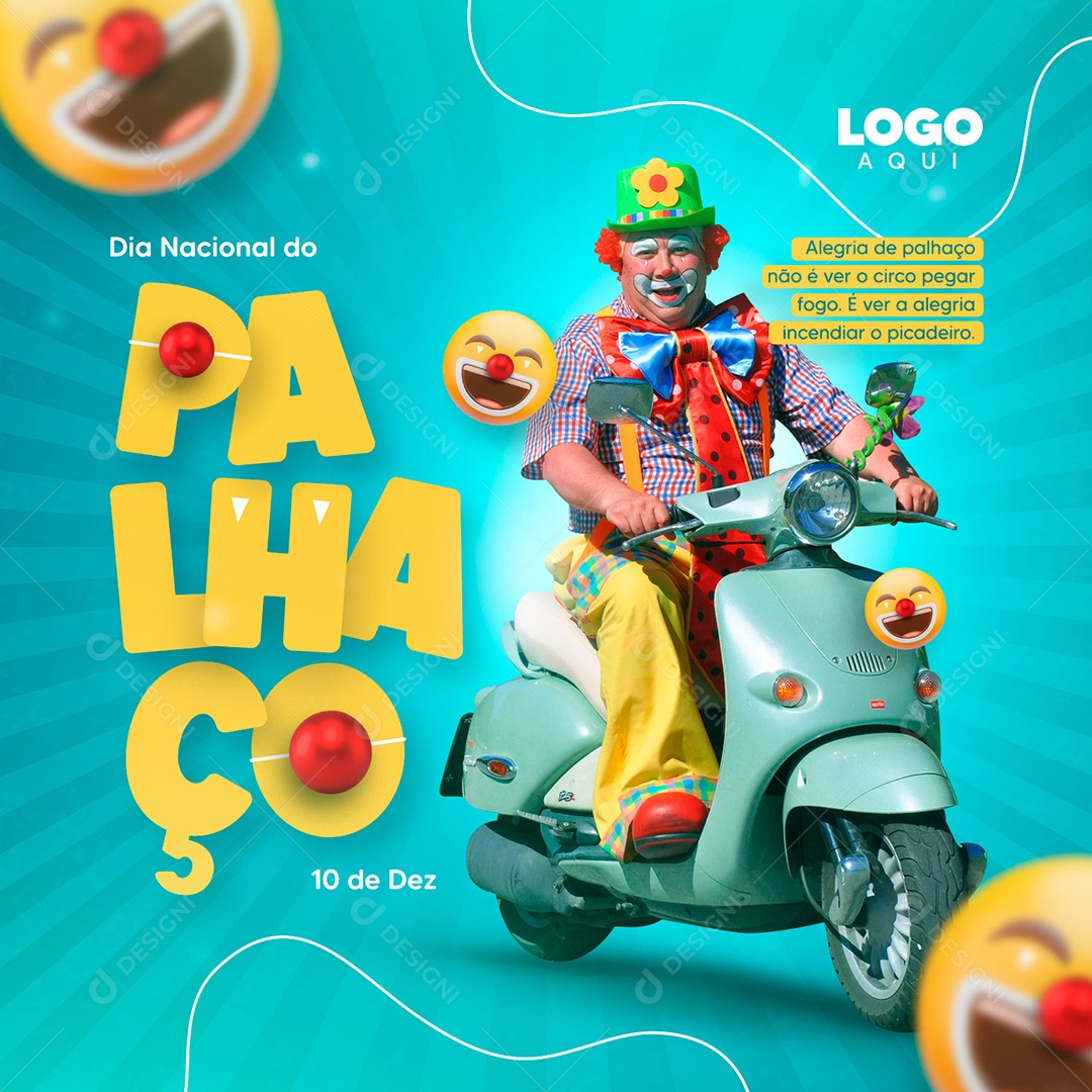 Dia do Palhaço 10 de Dezembro é ver a Alegria Incendiar o Picadeiro Social Media PSD Editável