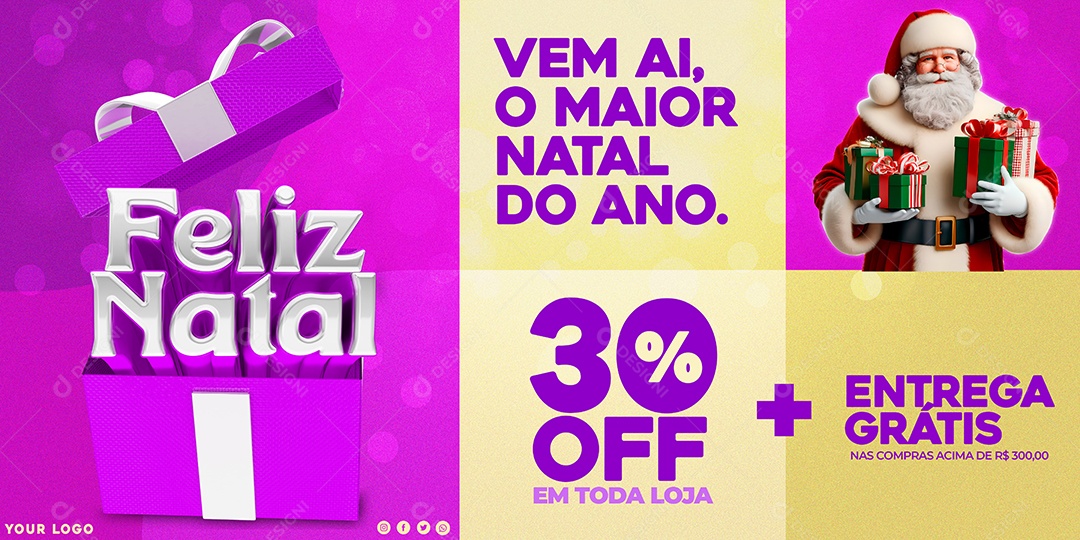 Social Media Feliz Natal Entrega Grátis PSD Editável