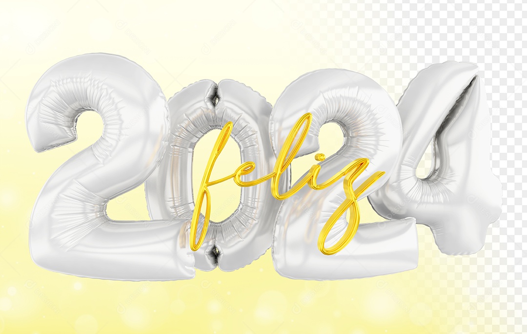 Elemento 3D Feliz 2024 Balão Para Composição PSD