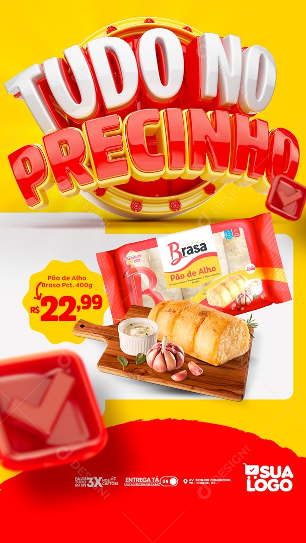 Social Media Story Tudo No Precinho Supermercado Pão De Alho PSD Editável