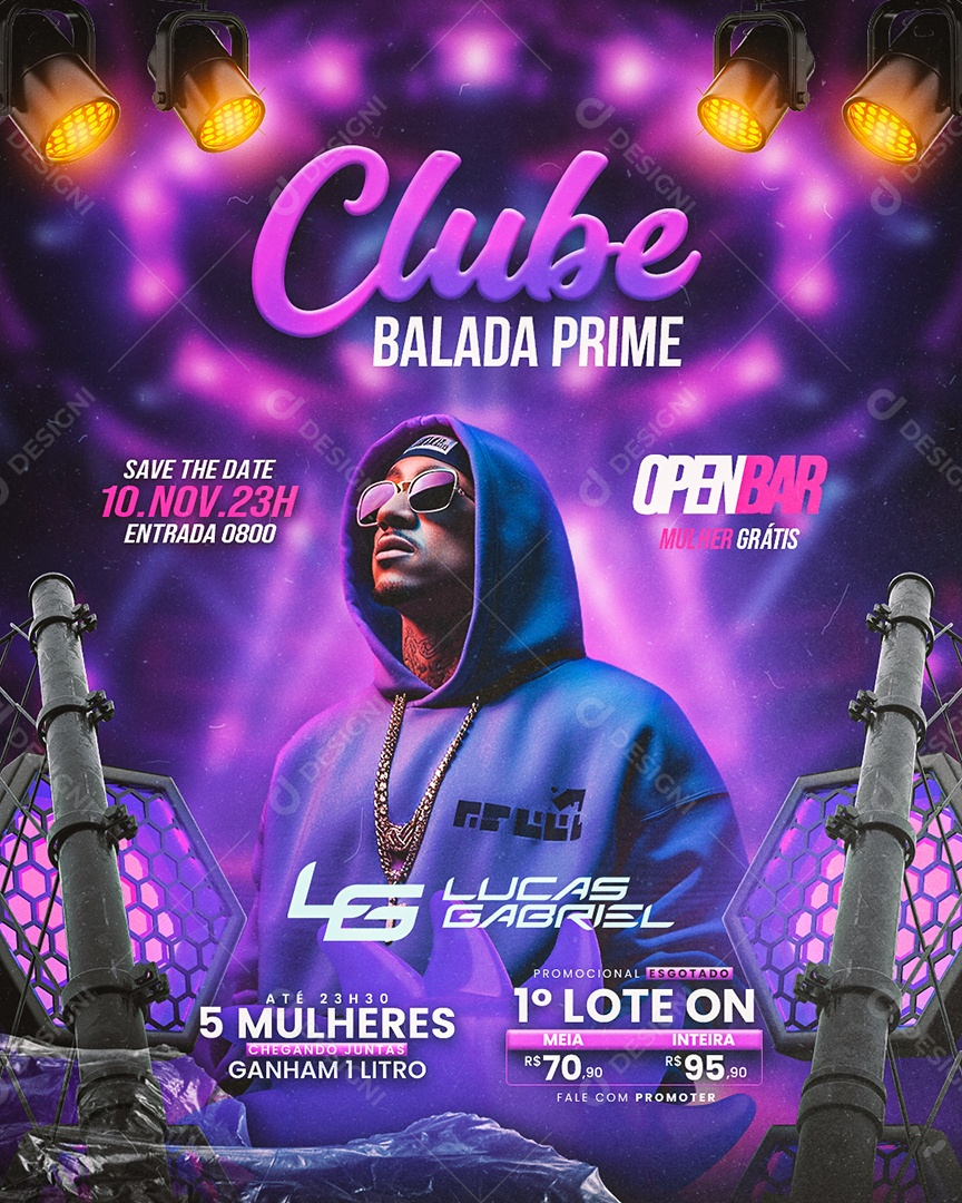 Flyer Clube Balada Prime Lucas Gabriel Social Media PSD Editável