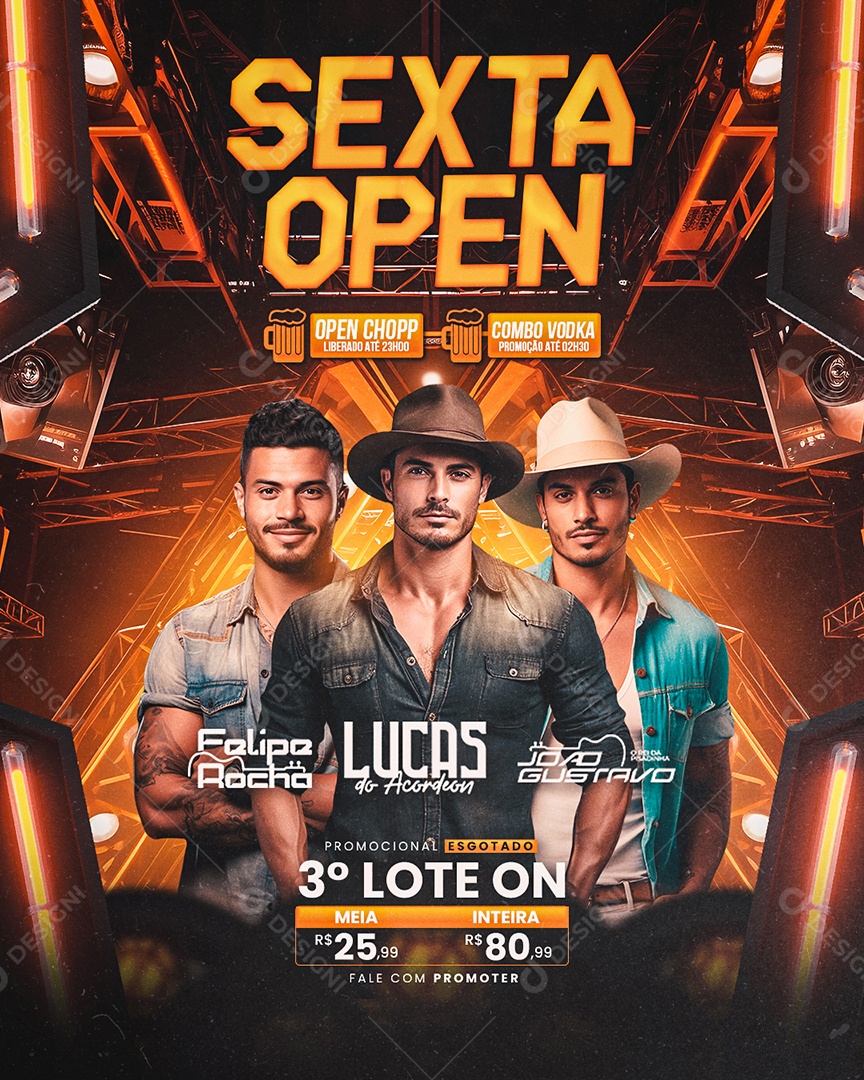 Flyer Sexta Open Felipe Rocha Lucas do Acordeon João Gustavo Social Media PSD Editável
