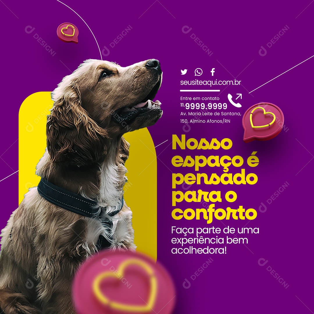 Pet Shop Nosso Espaço é Pensado para o Conforto Faça Parte de uma Experiência Cachorro Social Media PSD Editável