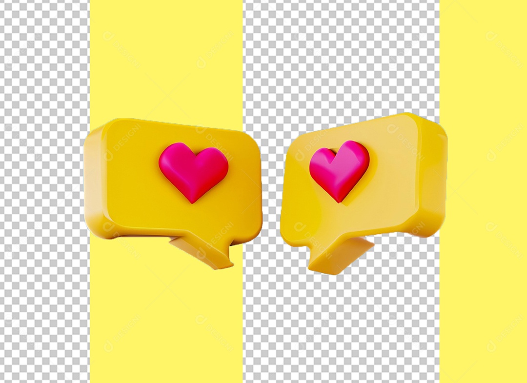 Caixa de Fala Elemento 3D Amarelo com Coração Vermelho para Composição PSD