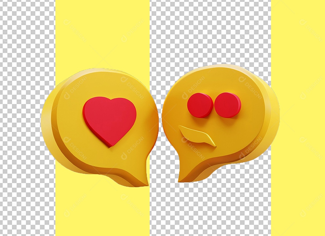 Caixa de Fala Elemento 3D Amarelo com Coração Vermelho para Composição PSD