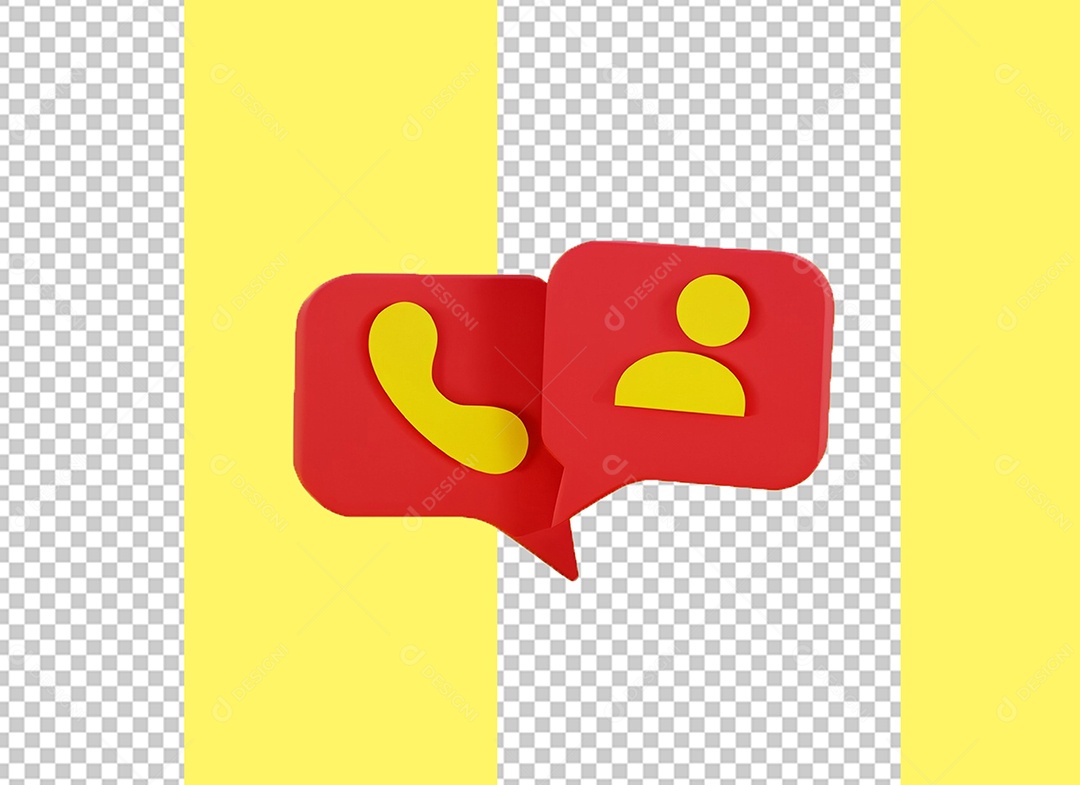 Caixa de Fala Elemento 3D Vermelho e Amarelo para Composição PSD