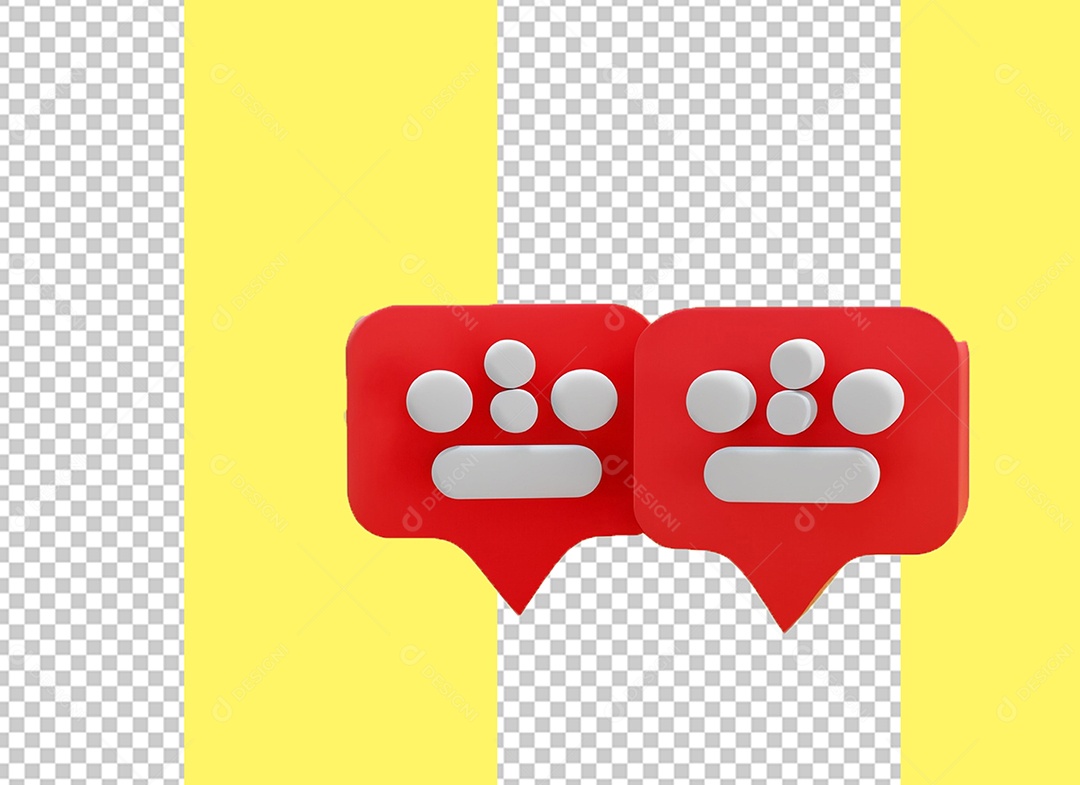 Caixa de Fala Elemento 3D Vermelho e Branco para Composição PSD