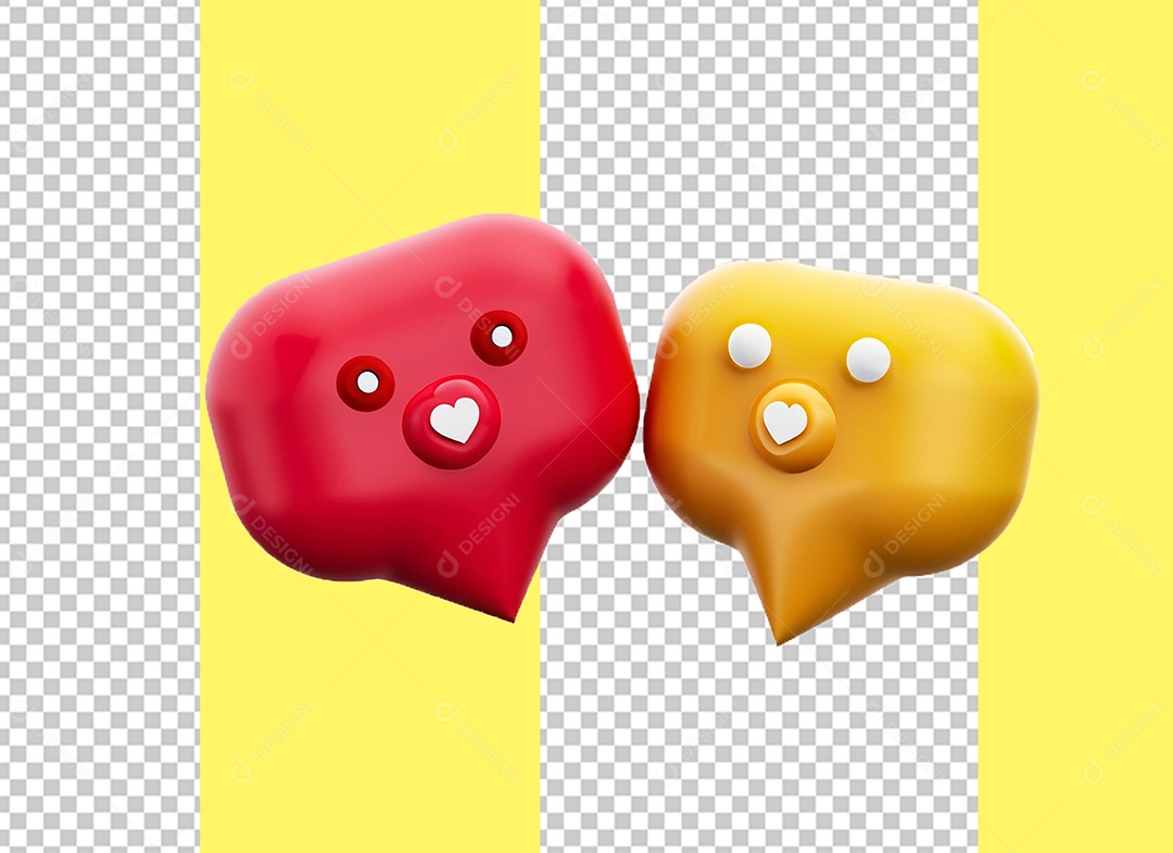 Caixa de Fala Elemento 3D Vermelho e Amarelo para Composição PSD