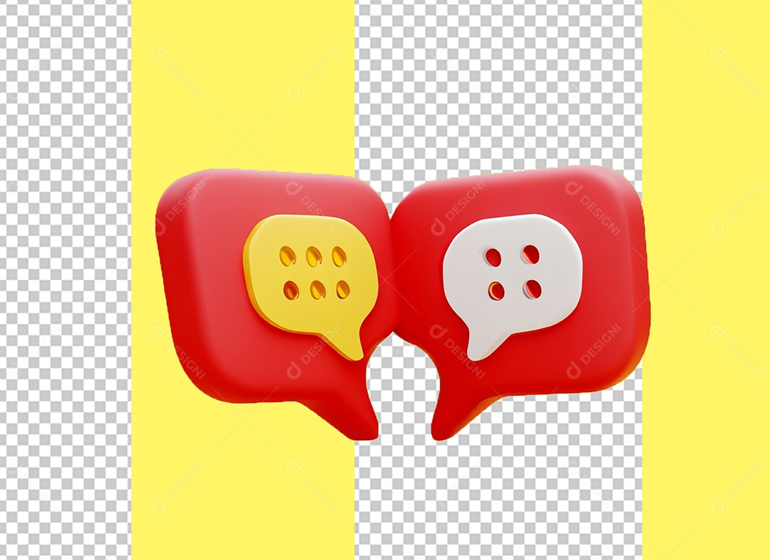 Caixa de Fala Elemento 3D Vermelho Branco e Amarelo para Composição PSD