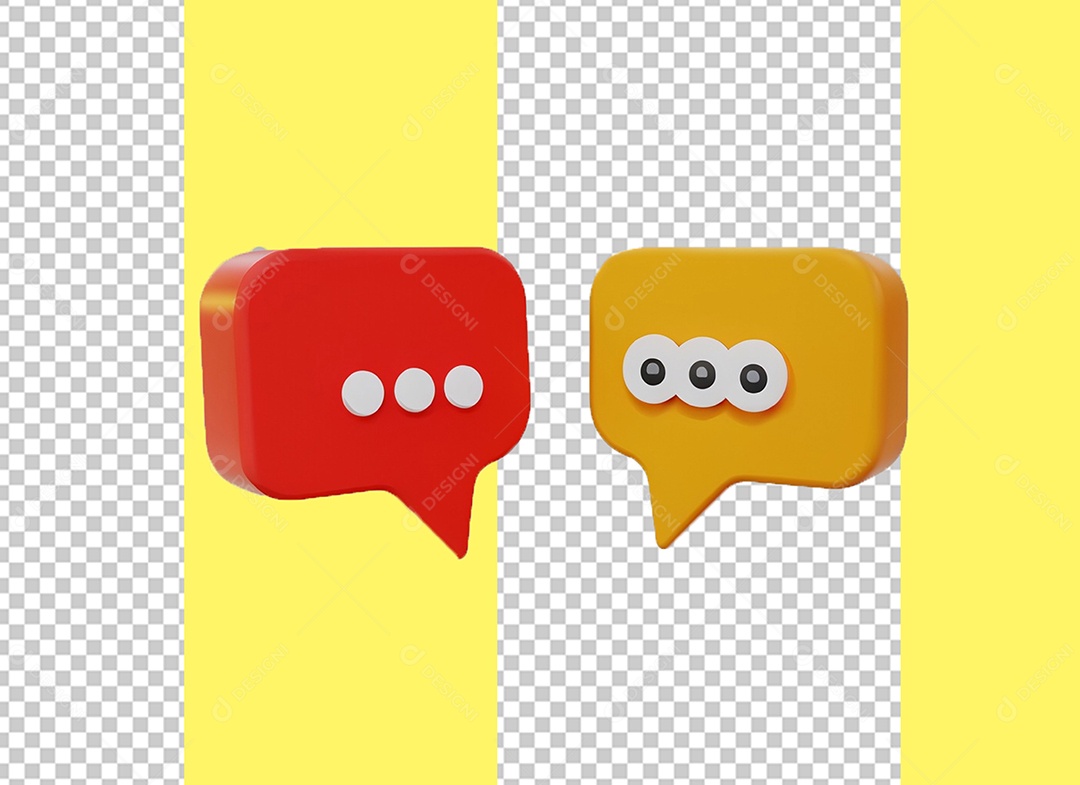 Caixa de Fala Elemento 3D Amarelo e Vermelho para Composição PSD