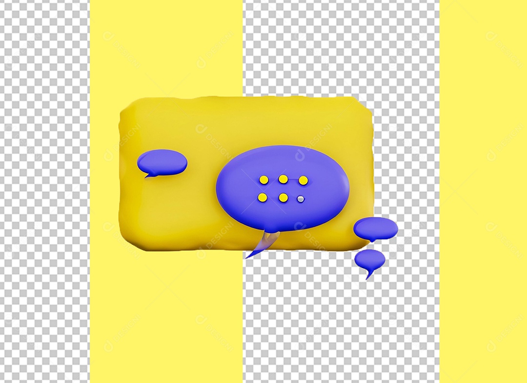 Caixa de Fala Elemento 3D Amarelo e Roxo para Composição PSD