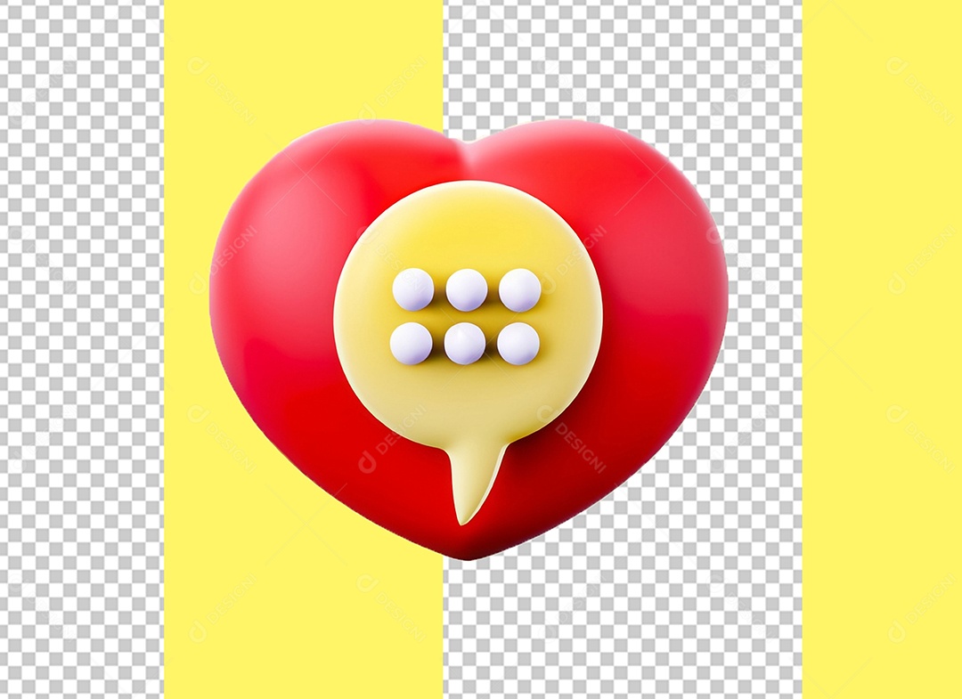 Caixa de Fala em Forma de Coração Vermelho Elemento 3D para Composição PSD