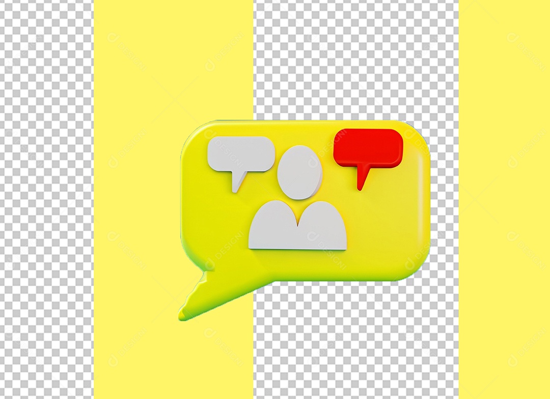 Caixa de Fala Elemento 3D Amarelo Branco e Vermelho para Composição PSD