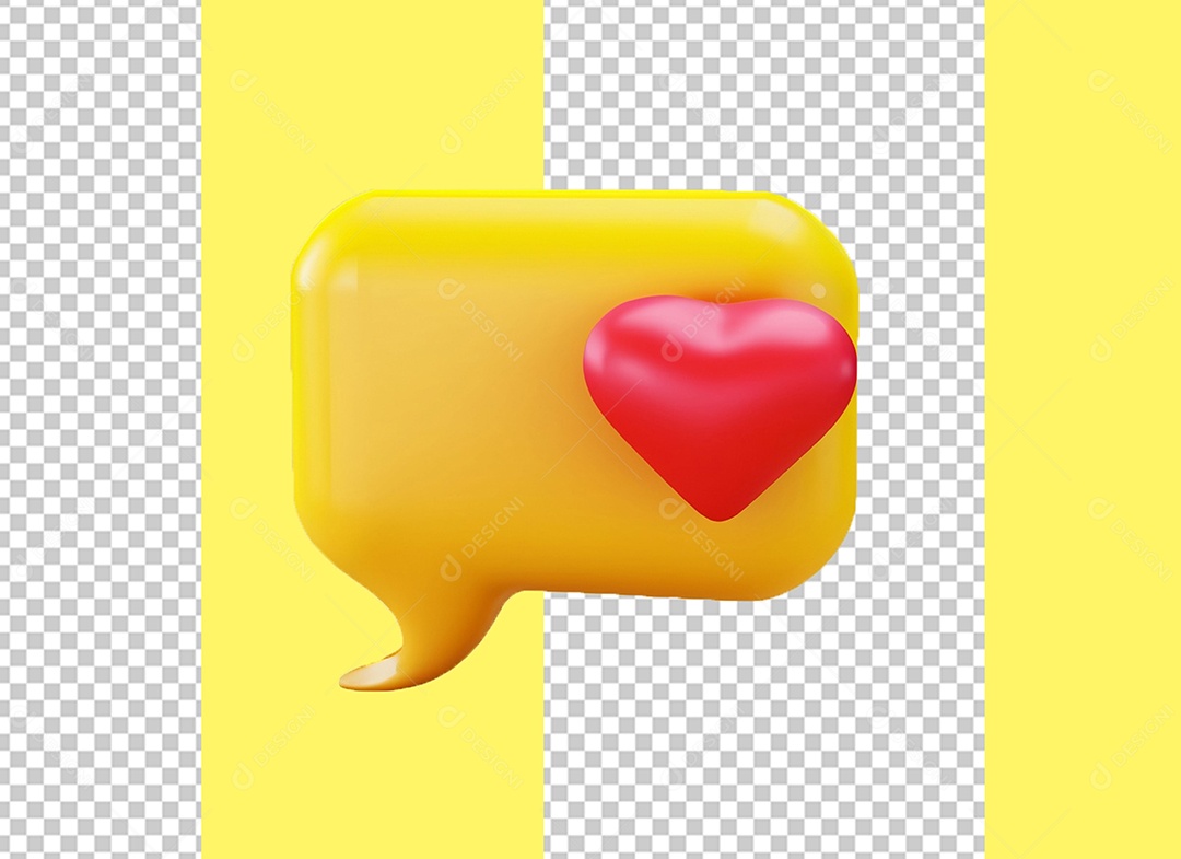 Caixa de Fala Elemento 3D Laranja com Coração Vermelho para Composição PSD