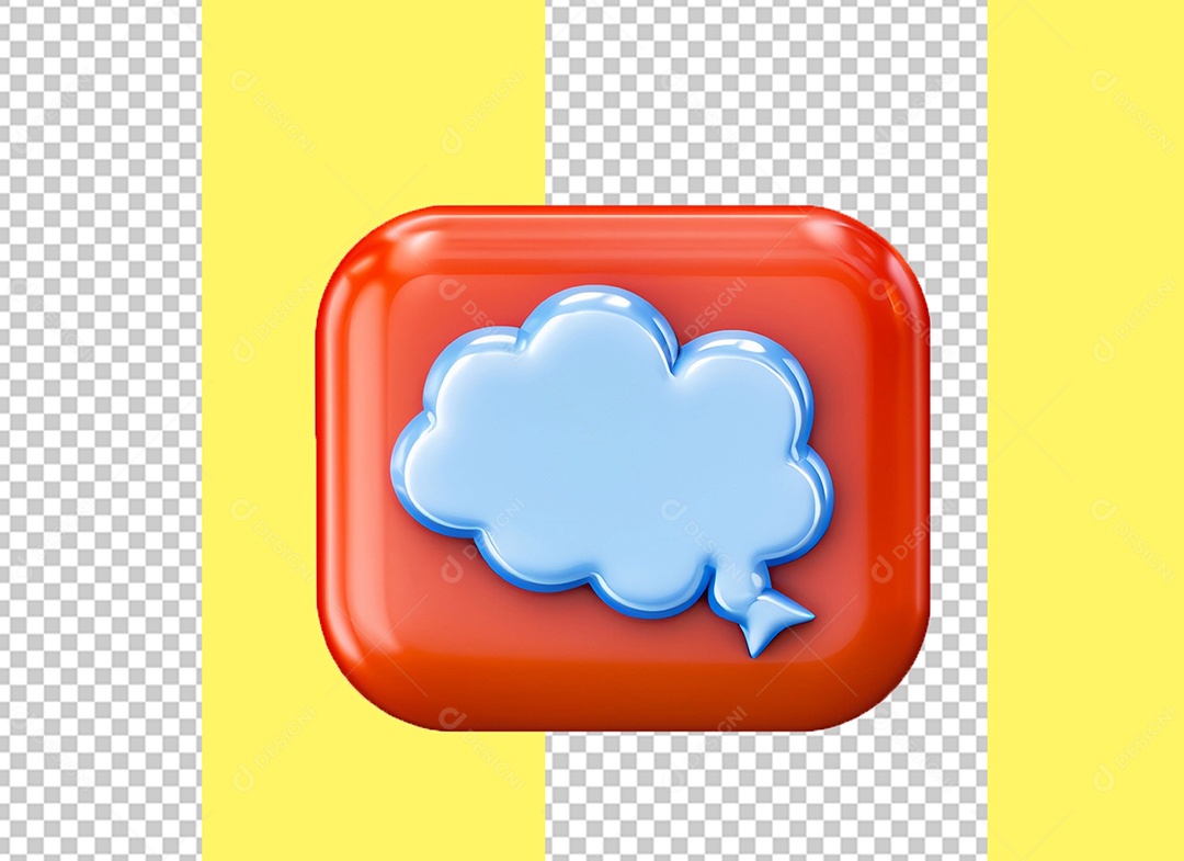 Ícone de Ideia em Nuvem Elemento 3D Azul e Vermelho para Composição PSD