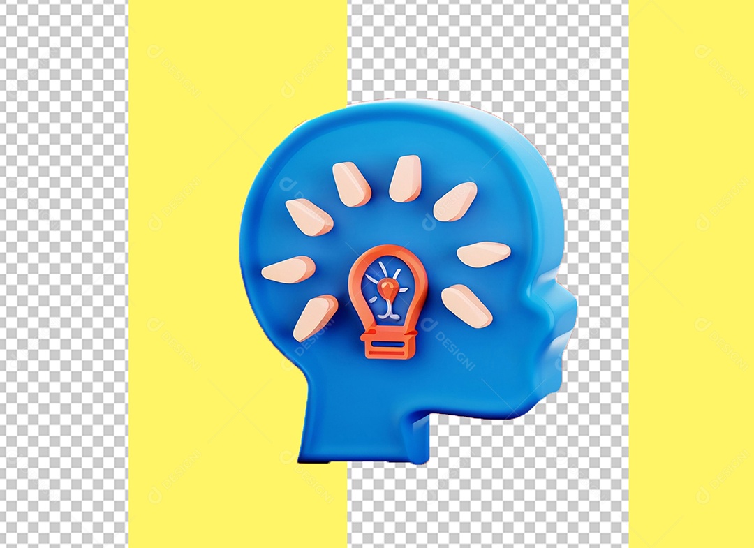 Ícone de Ideia em Pensamento Elemento 3D Azul para Composição PSD