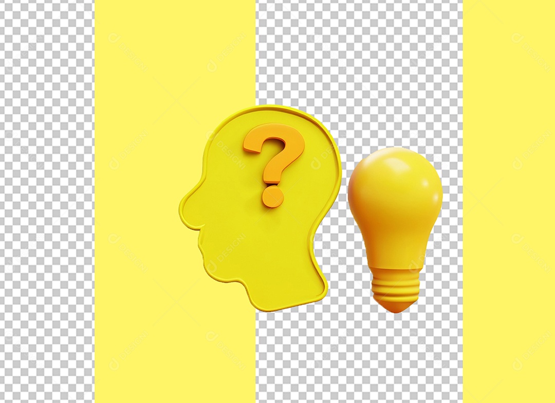 Ícone de Ideia Elemento 3D Amarelo para Composição PSD