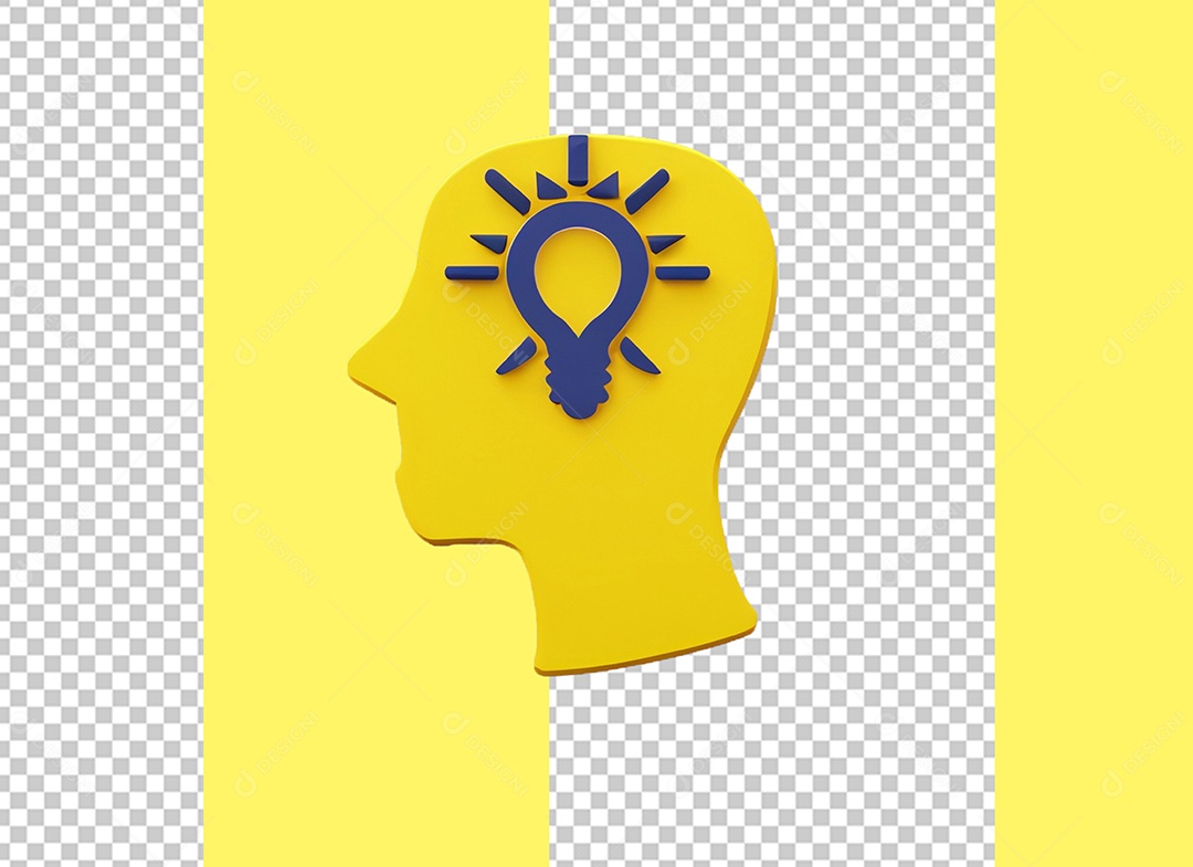 Ícone de Ideia com Forma de Pessoa Elemento 3D Amarelo para Composição PSD