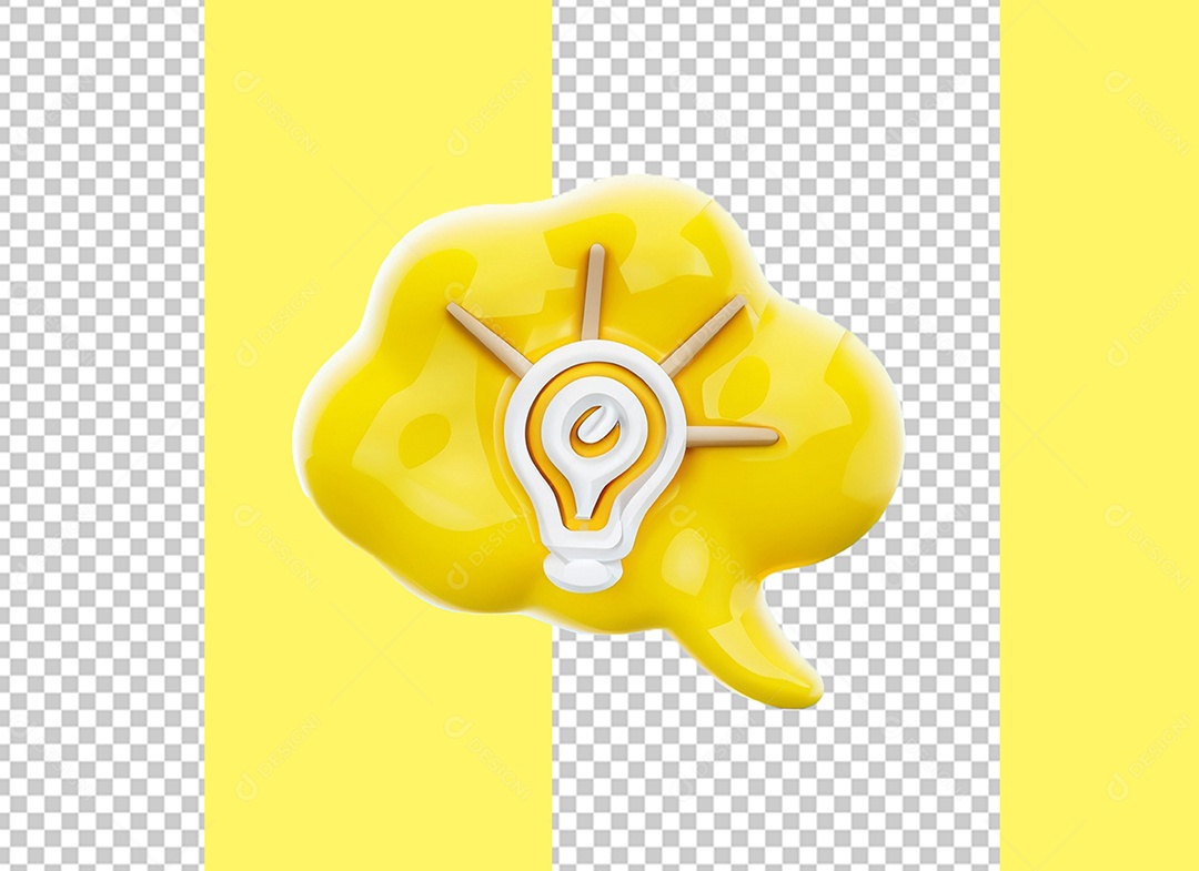Ícone de Ideia com Forma de Nuvem Elemento 3D Amarelo para Composição PSD