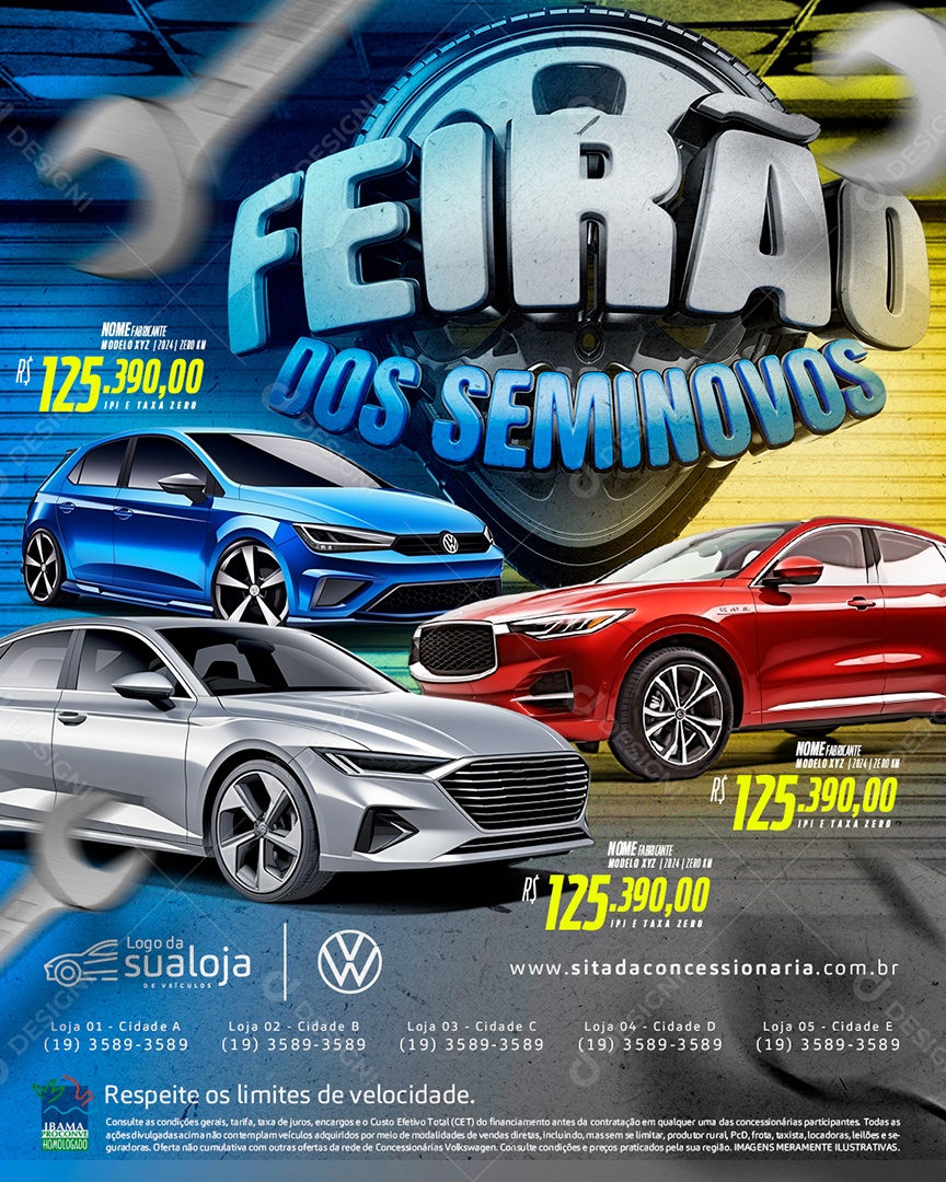 Tabloide Feirão Dos Seminovos Concessionária Carros Social Media PSD Editável