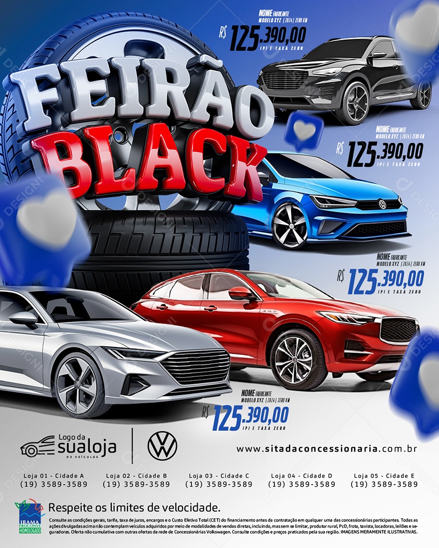 Social Media Tabloide Feirão Black Concessionária Carros Novos e Seminovos PSD Editável