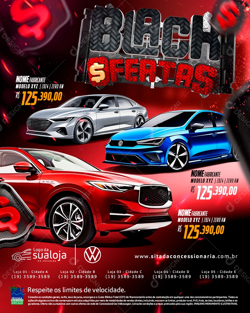 Tabloide Black Ofertas Concessionária Carros Novos e Seminovos Social Media PSD Editável