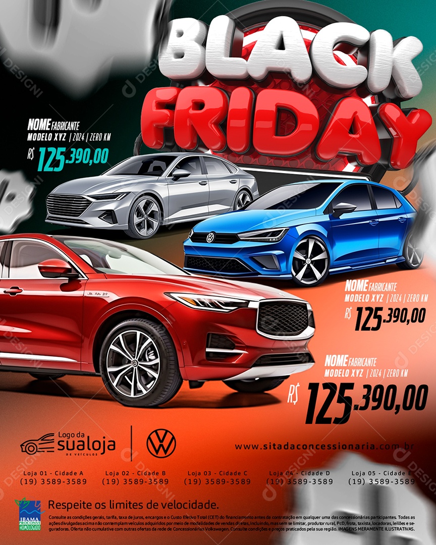 Social Media Tabloide Black Friday Concessionária Carros Novos e Seminovos PSD Editável