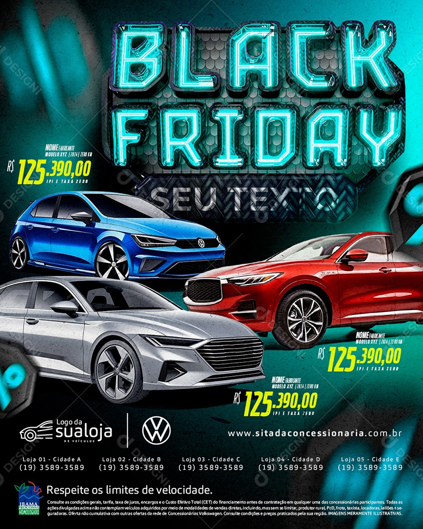 Tabloide Black Friday Concessionária Carros Novos e Seminovos Social Media  PSD Editável